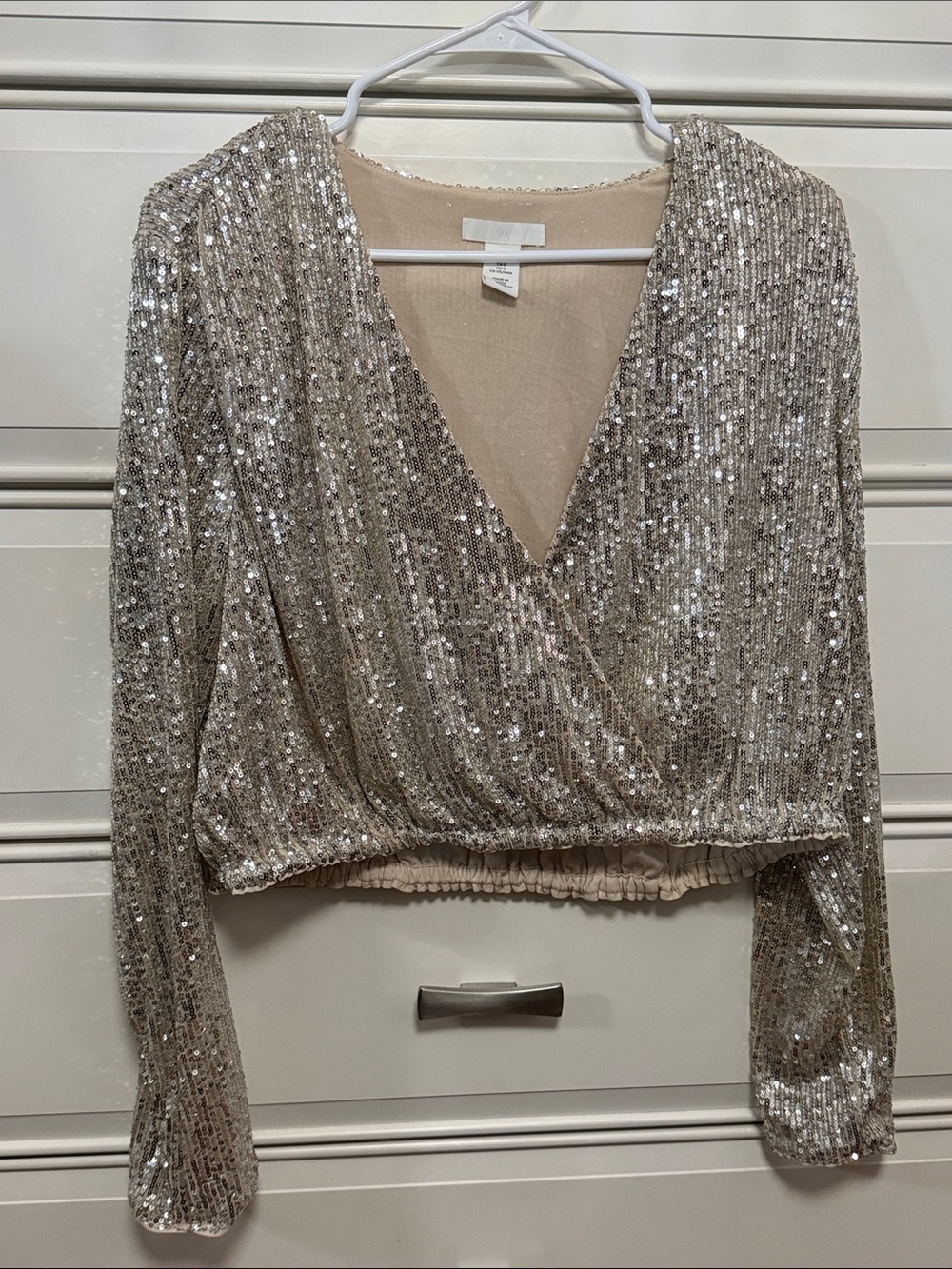 H&M Champagne Sequin Cropped Wrap Top
